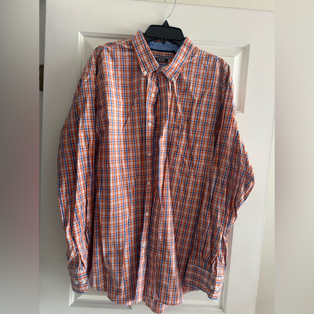 Izod Orange and Blue Plaid Button-Down Shirt